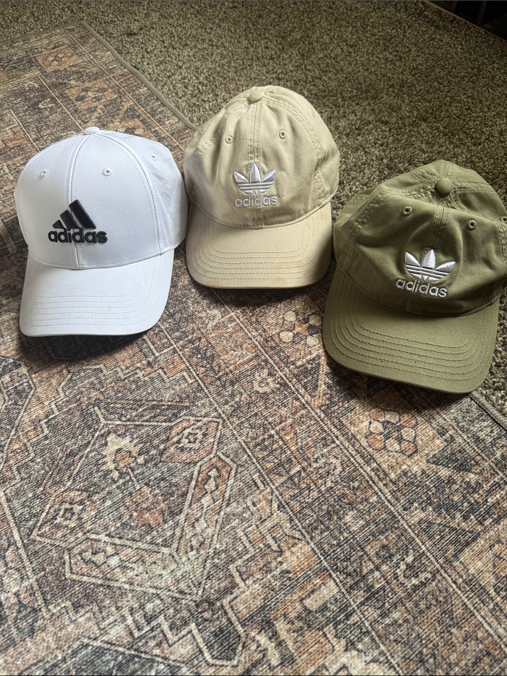 adidas Three-Pack Baseball Caps - White, Tan, Olive Green